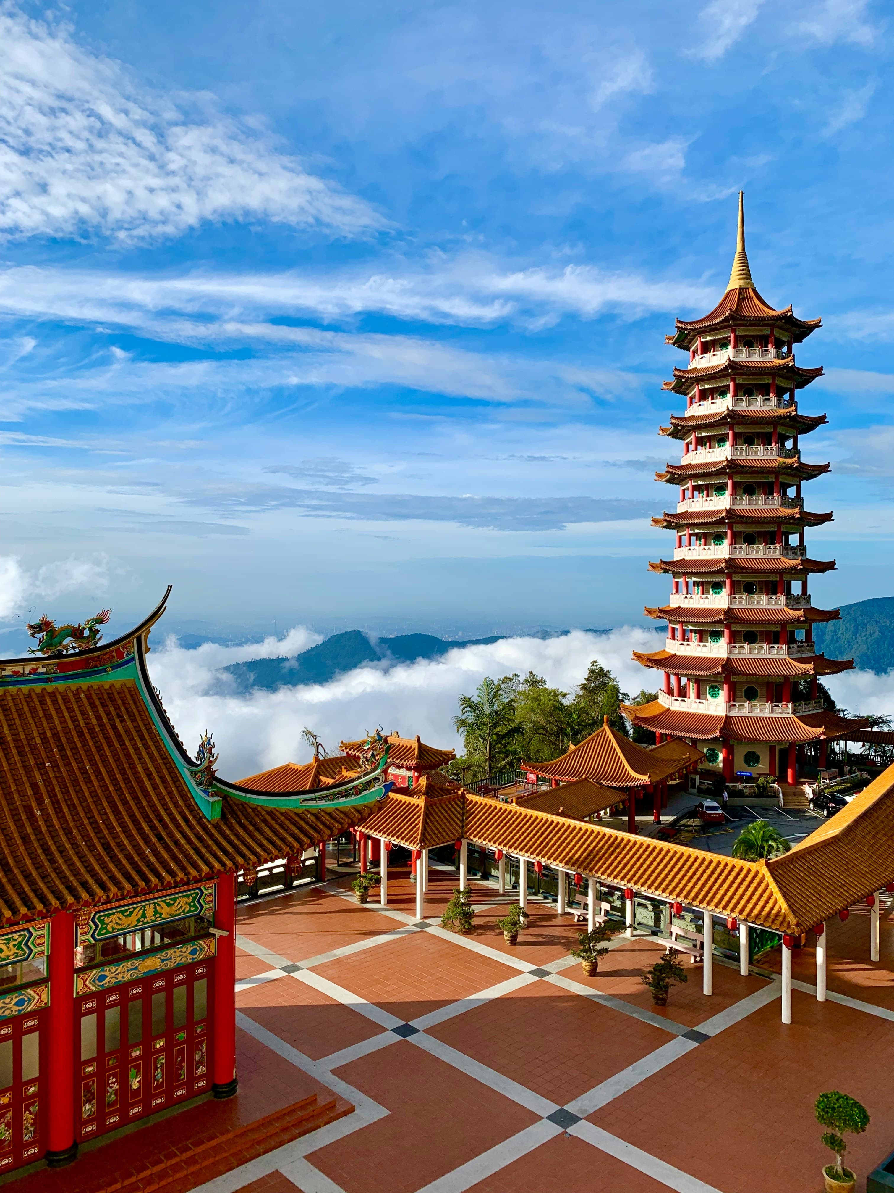 Chin Swee Caves Temple pagoda above the clouds in Genting