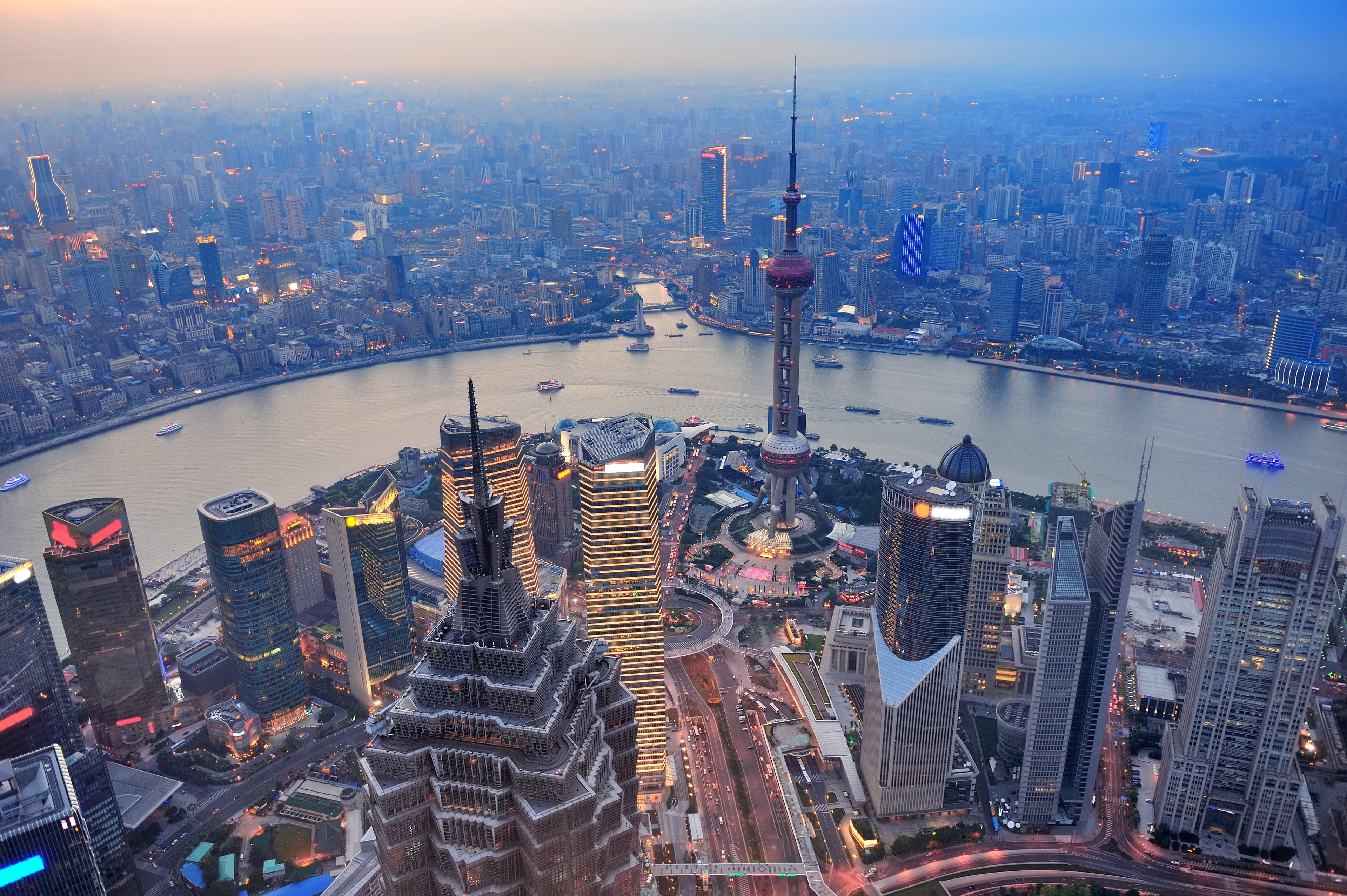 Shanghai skyline at sunset